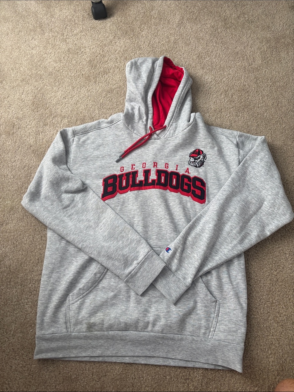 Champion Gray and Red Georgia Bulldogs Crewneck Hoodie